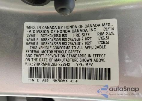 2014 Honda Cr-V Ex из США, поврежденный, VIN 2HKRM4H59EH723942